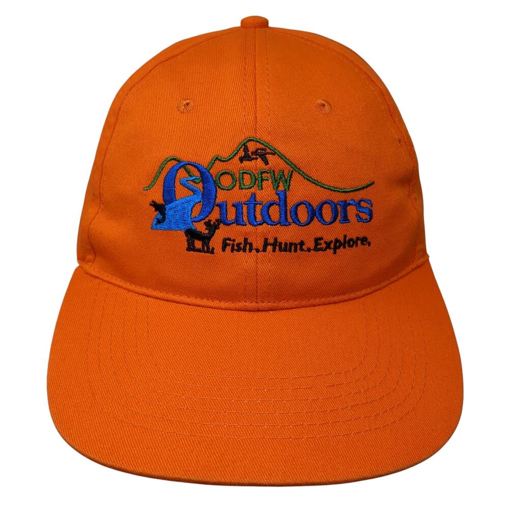 Odfw Outdoors Fish Hunt Explore Oregon Strapback Baseball Cap Orange One Size
